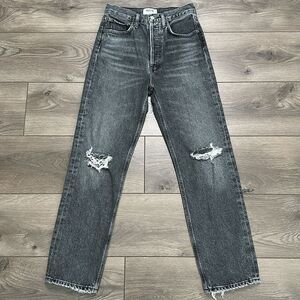 Agolde Distressed Ankle Cropped Jeans in Washed Black